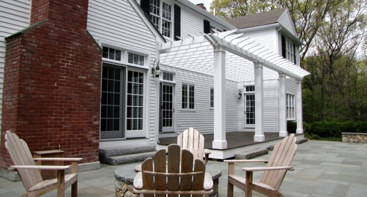 outside deck patio, white house