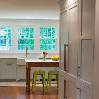 kitchen with kitchen table and stools 