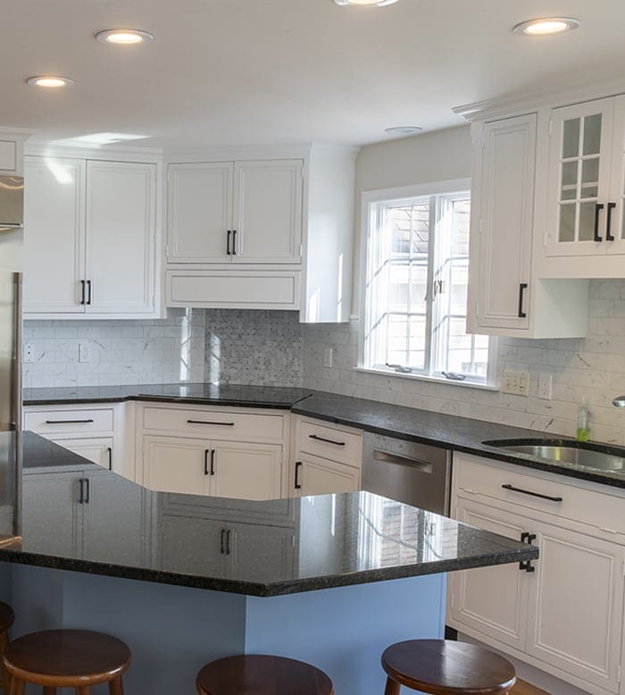 newly painted interior of home kitchen cabinets